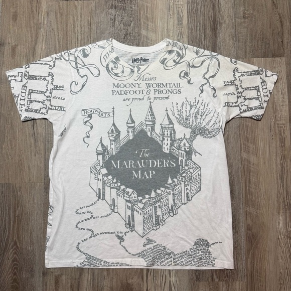 White Harry Potter Marauder's Map Graphic T-Shirt aop men’s L - Picture 1 of 5